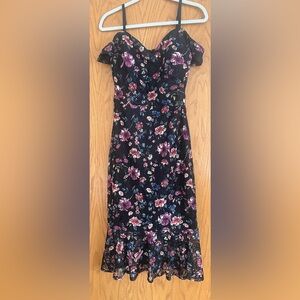 Siena Off-the-Shoulder Printed Floral Lace Midi Dress